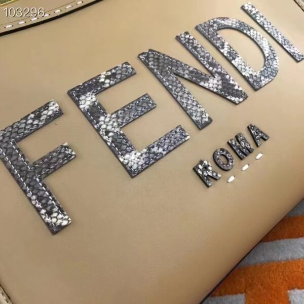 Fendi FF Women Sunshine Medium Beige Leather Elaphe Shopper (1)