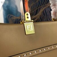 Fendi FF Women Sunshine Medium Beige Leather Elaphe Shopper (8)