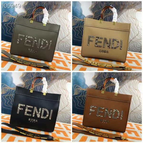 Fendi FF Women Sunshine Medium Beige Leather Elaphe Shopper (4)