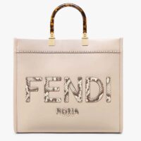 Fendi FF Women Sunshine Medium Beige Leather Elaphe Shopper