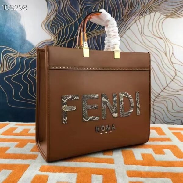Fendi FF Women Sunshine Medium Light Brown Leather Elaphe Shopper Bag (2)