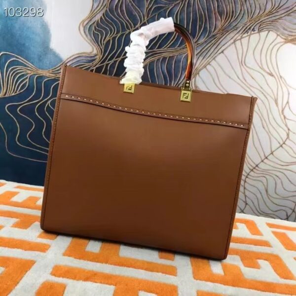 Fendi FF Women Sunshine Medium Light Brown Leather Elaphe Shopper Bag (5)