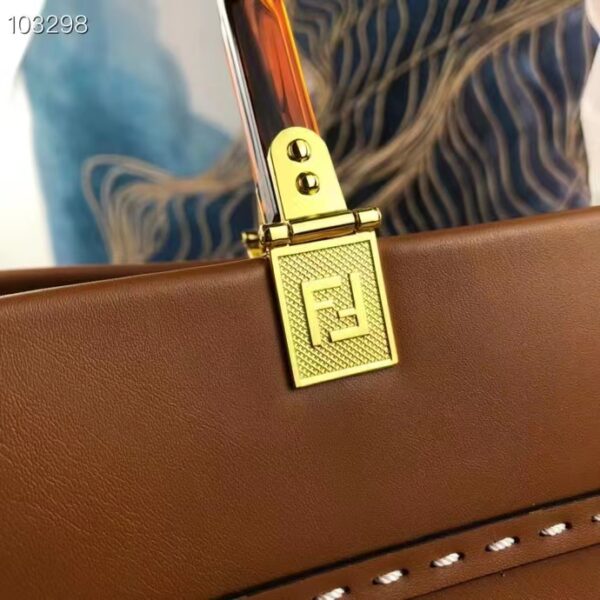 Fendi FF Women Sunshine Medium Light Brown Leather Elaphe Shopper Bag (6)