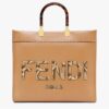 Fendi FF Women Sunshine Medium Light Brown Leather Elaphe Shopper Bag