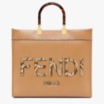 Fendi FF Women Sunshine Medium Light Brown Leather Elaphe Shopper Bag
