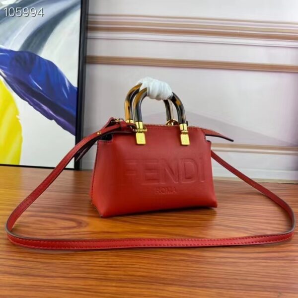 Fendi Women FF By The Way Mini Red Leather Small Boston Bag (1)