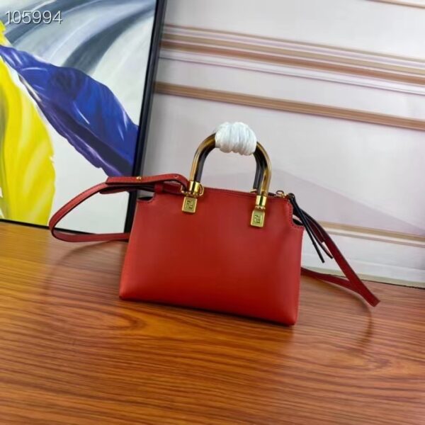 Fendi Women FF By The Way Mini Red Leather Small Boston Bag (2)