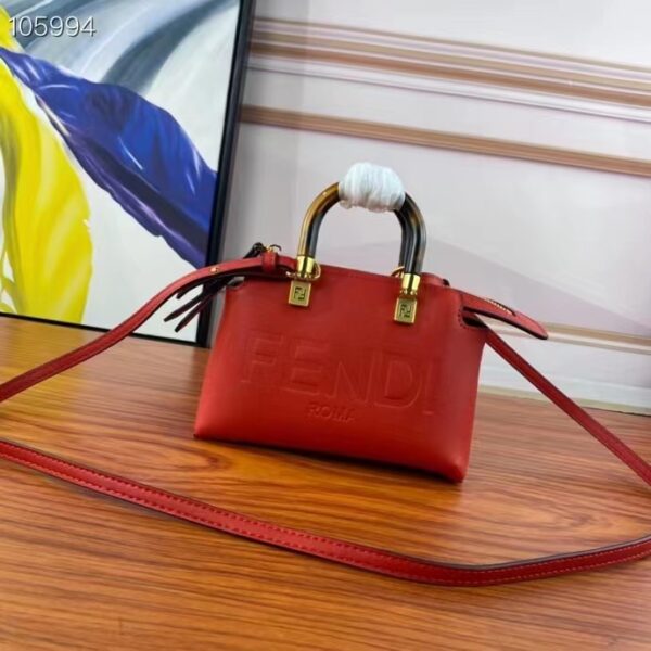 Fendi Women FF By The Way Mini Red Leather Small Boston Bag (3)