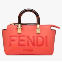 Fendi Women FF By The Way Mini Red Leather Small Boston Bag (6)