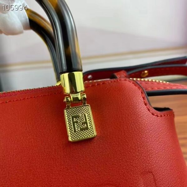 Fendi Women FF By The Way Mini Red Leather Small Boston Bag (8)