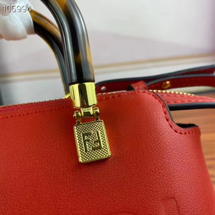 Fendi Women FF By The Way Mini Red Leather Small Boston Bag - LULUX