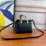 Fendi Women FF By The Way Mini Small Black Leather Boston Bag – Bild 4