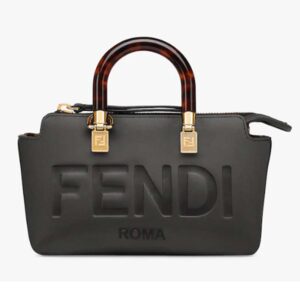 Fendi Women FF By The Way Mini Small Black Leather Boston Bag