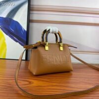 Fendi Women FF By The Way Mini Small Boston Bag Dove Gray Leather (7)