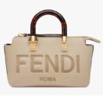 Fendi Women FF By The Way Mini Small Boston Bag Dove Gray Leather