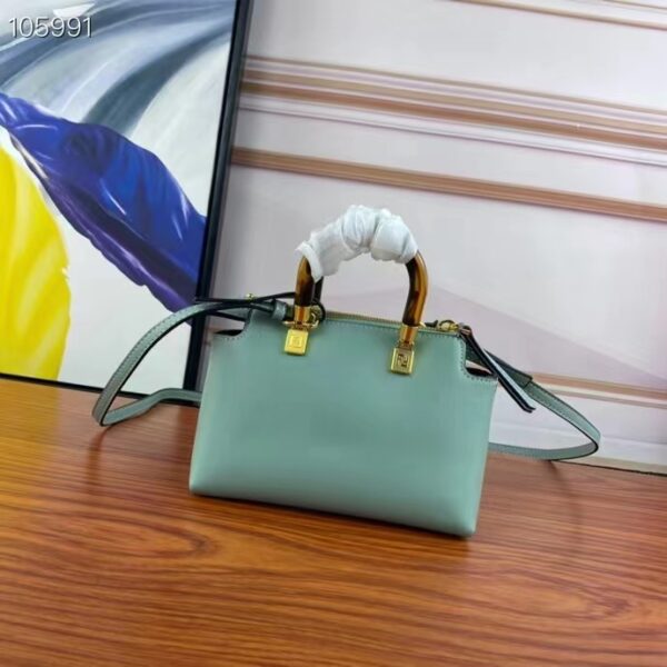 Fendi Women FF By The Way Mini Small Boston Bag Mint Green Leather (3)