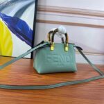Fendi Women FF By The Way Mini Small Boston Bag Mint Green Leather - immagine 4