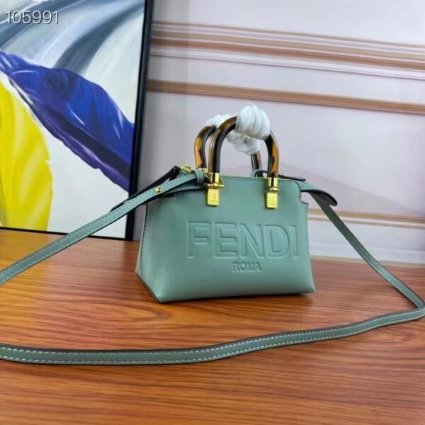 Fendi Women FF By The Way Mini Small Boston Bag Mint Green Leather (8)