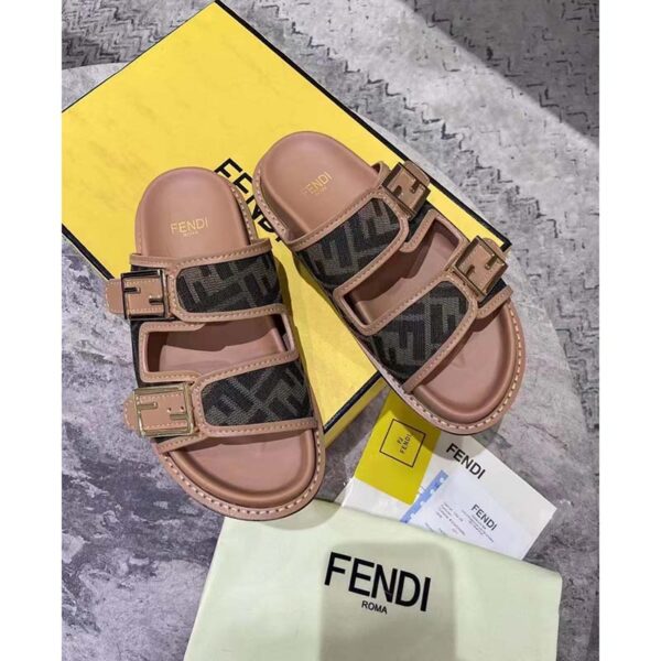 Fendi Women FF Fendi Feel Brown FF Fabric Slides 0.5 Cm Heel (7)