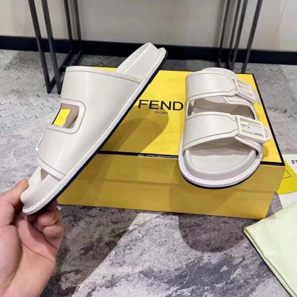 Fendi Women FF Fendi Feel White Leather Slides 0.5 Cm Heel (1)