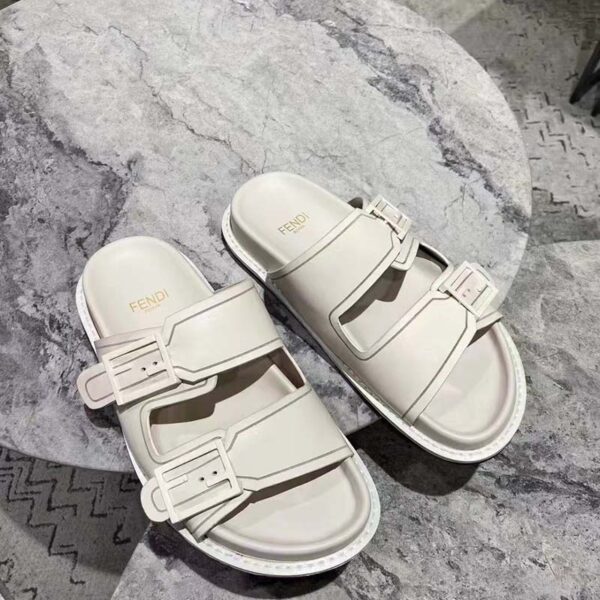 Fendi Women FF Fendi Feel White Leather Slides 0.5 Cm Heel (10)