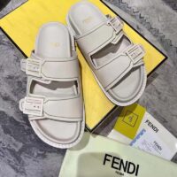Fendi Women FF Fendi Feel White Leather Slides 0.5 Cm Heel (8)