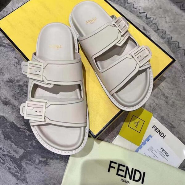 Fendi Women FF Fendi Feel White Leather Slides 0.5 Cm Heel (11)