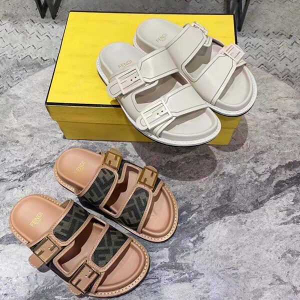 Fendi Women FF Fendi Feel White Leather Slides 0.5 Cm Heel (12)