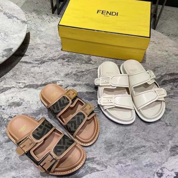 Fendi Women FF Fendi Feel White Leather Slides 0.5 Cm Heel (13)