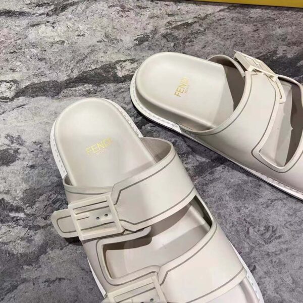 Fendi Women FF Fendi Feel White Leather Slides 0.5 Cm Heel (2)