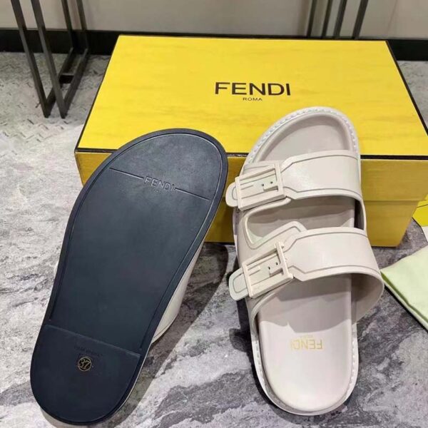 Fendi Women FF Fendi Feel White Leather Slides 0.5 Cm Heel (3)