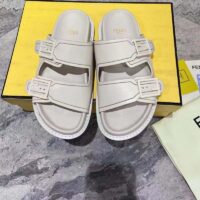 Fendi Women FF Fendi Feel White Leather Slides 0.5 Cm Heel (8)