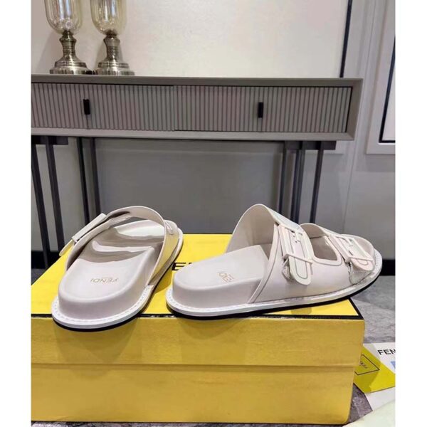 Fendi Women FF Fendi Feel White Leather Slides 0.5 Cm Heel (6)
