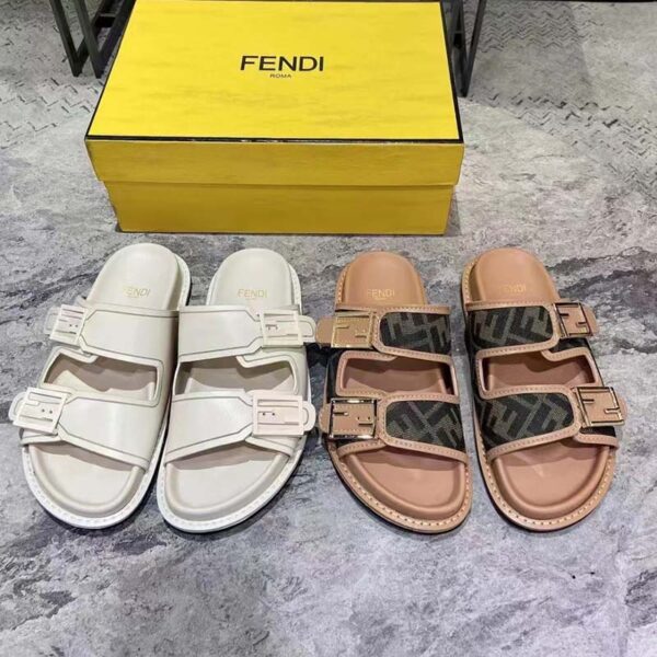 Fendi Women FF Fendi Feel White Leather Slides 0.5 Cm Heel (7)