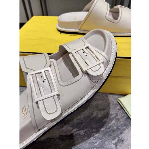 Fendi Women FF Fendi Feel White Leather Slides 0.5 Cm Heel (9)