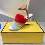 Fendi Women FF First Light Blue Mink High-Heeled Slingbacks 9.5 cm Heel - Imagen 4