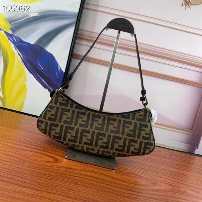 Fendi Women FF O'Lock Swing Dove Gray Tapestry Fabric Pouch