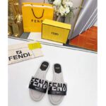 Fendi Women FF Signature Canvas Black Leather Slides 1 Cm Heel - Image 4