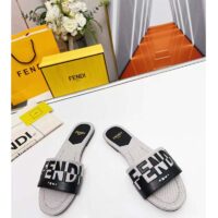 Fendi Women FF Signature Canvas Black Leather Slides 1 Cm Heel (5)