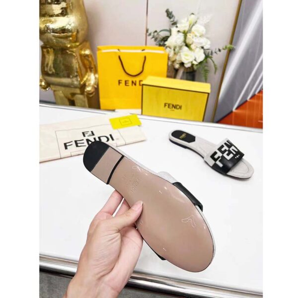 Fendi Women FF Signature Canvas Black Leather Slides 1 Cm Heel (3)