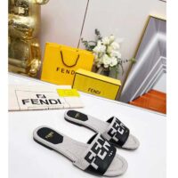 Fendi Women FF Signature Canvas Black Leather Slides 1 Cm Heel (5)