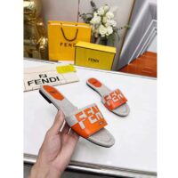 Fendi Women FF Signature Canvas Brown Leather Slides 1 Cm Heel (7)