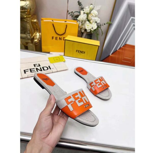 Fendi Women FF Signature Canvas Brown Leather Slides 1 Cm Heel (1)