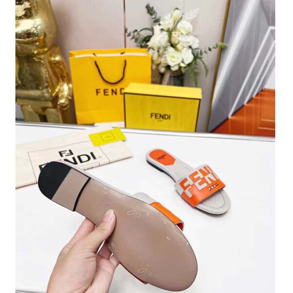 Fendi Women FF Signature Canvas Brown Leather Slides 1 Cm Heel (5)