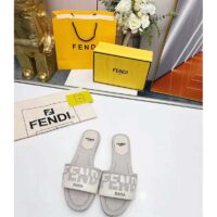 Fendi Women FF Signature Canvas White Leather Slides 1 Cm Heel (4)