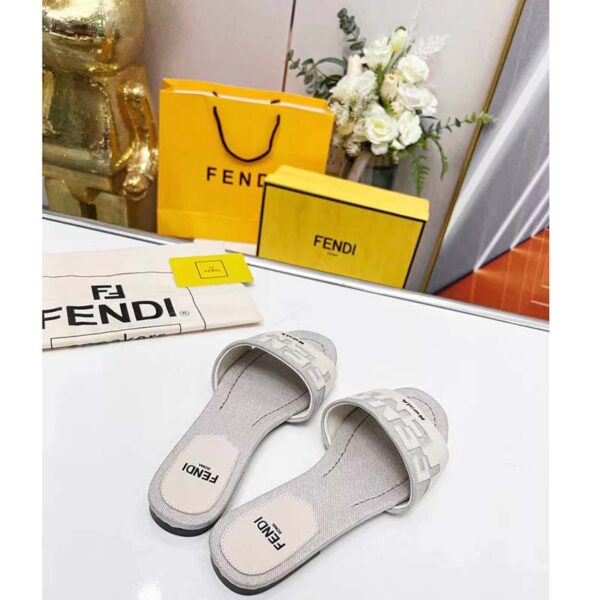 Fendi Women FF Signature Canvas White Leather Slides 1 Cm Heel (12)