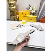 Fendi Women FF Signature Canvas White Leather Slides 1 Cm Heel (4)