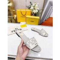 Fendi Women FF Signature Canvas White Leather Slides 1 Cm Heel (4)