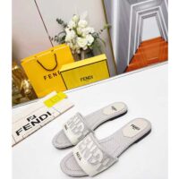 Fendi Women FF Signature Canvas White Leather Slides 1 Cm Heel (4)