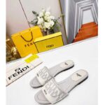 Fendi Women FF Signature Canvas White Leather Slides 1 Cm Heel - Image 5